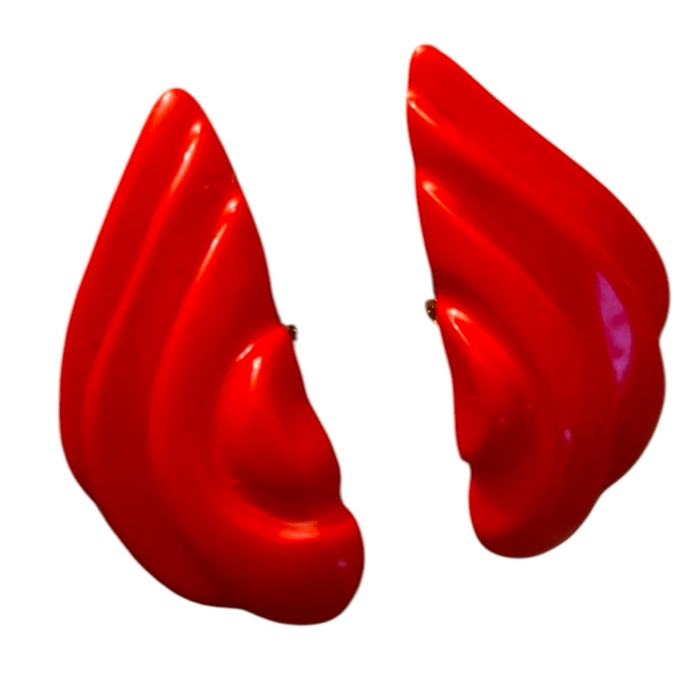HUGE 1980’s Vintage Red Flame Clip On Earrings, Statement Jewelry in Cherry Red